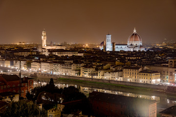 Fototapeta premium aerial view at night of the Renaissance city of Florence in Italy