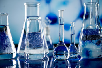 Lab theme. Science and medical background. Laboratory glassware.
