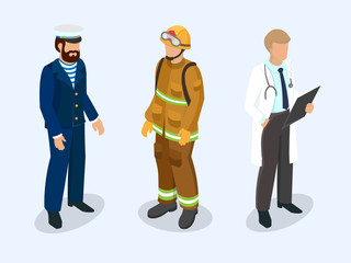 Sailor, firefighter and doctor as professional people.