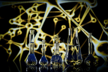 Lab theme. Science and medical background. Laboratory glassware.