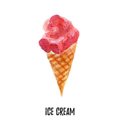 ice cream illustration. Hand drawn watercolor on white background.