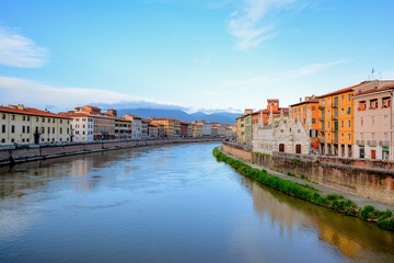 panorama of the city of Pisa in Tuscany with the leaning tower and the square