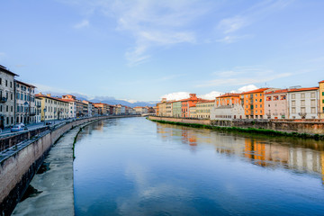 panorama of the city of Pisa in Tuscany with the leaning tower and the square