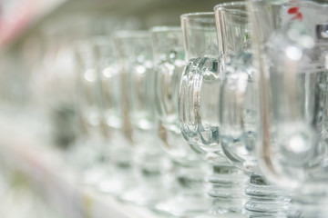 Close up empty beer glassess in shop