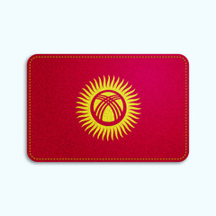 National flag of Kyrgyzstan with denim texture and orange seam. Realistic image of a tissue made in vector illustration.