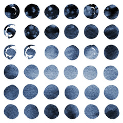 Set of watercolor violet, dark purple circles.