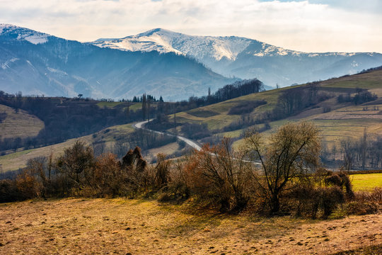 snowy peaks of Carpathian mountain ridge