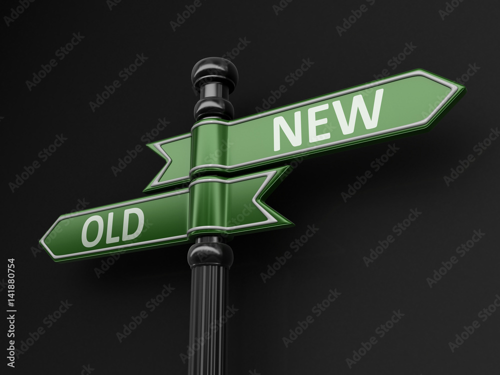Poster old and new pointers on signpost. image with clipping path