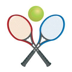 tennis rackets crossed with tennis ball isolated on a white background