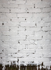 White rustic brick wall.White wood floor.Brick texture, wood structure.Shabby Uneven Painted Plaster.Abstract web banner