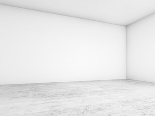 3d white walls corner and concrete floor