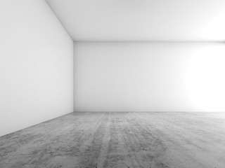 3d render, white walls and concrete floor