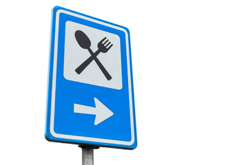Dinning service road sign isolated on white