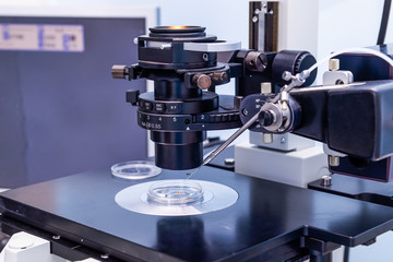 Close up Professional In Vitro Fertilisation Microscope in laboratory of Reproductive medicine...