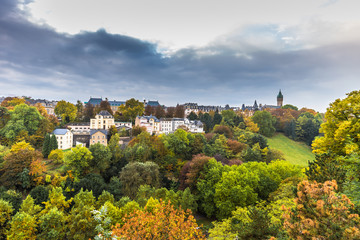 Fototapeta na wymiar Luxembourg City, Luxembourg - October 22, 2016: Panorama of Luxembourg City