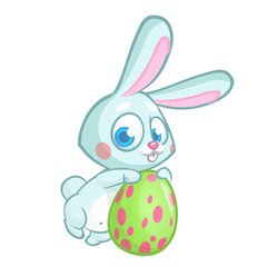 Easter rabbit. Vector bunny holding colorful egg. Isolated on white
