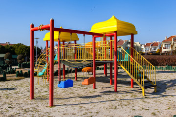 Children's colorful empty playground on a sunny day