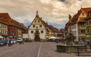 Marketplace in Obernai village, Alsace, France
