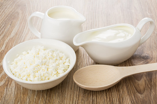 Gravy Boat With Sour Cream, Jug Milk, Cottage Cheese