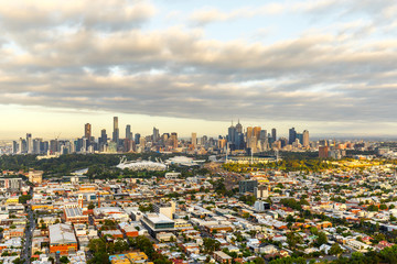 Fototapeta premium Melbourne from above at dawn