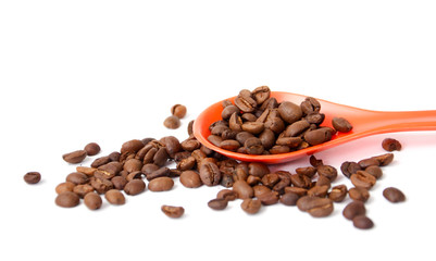 coffee beans in a plastic spoon