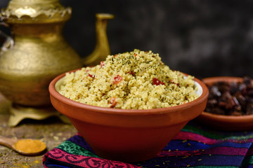 tabbouleh on a set table