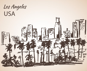 Fototapeta premium Los Angeles cityscape sketch.