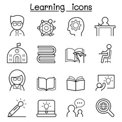 Learning & Education icon set in thin line style