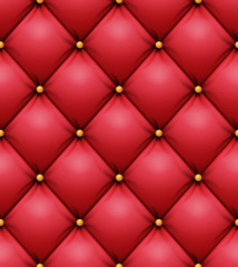 Quilted Pattern Vector. Red Leather Upholstery Background For A Luxury Decoration. Seamless