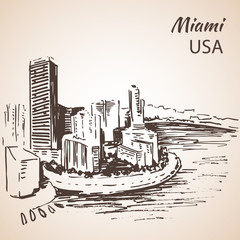 Fototapeta na wymiar Miami city harbor sketch.