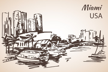 Hand drawn Miami city sketch. - 141888544