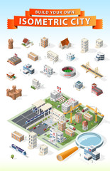 Set of Isolated High Quality Isometric City Elements on White Background