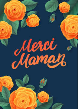 Mother s Day greeting card. Floral Background. French Text Thank You Mom