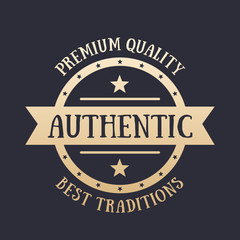 Authentic vintage emblem, badge, label, gold on dark