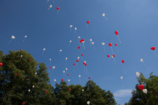 Himmel, Hochzeit, Luftballone, Freude, Hoffnung, Liebe, Gl&uuml;ckm Feier, feiern