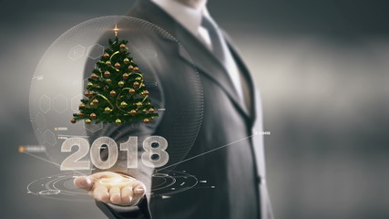 2018 Christmas tree Businessman Holding in Hand New technologies