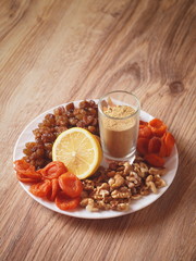 raisins dried apricots in a glass jar
