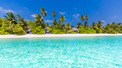 Fototapeta premium Beautiful perfect tropical beach scenery backgrounds blue sea lagoon sky clouds background concept website design luxury travel summer holiday sun zen inspirational