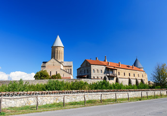 Fototapeta na wymiar View of Alaverdi Monastery in the Alazani valley. Kakheti region. Georgia
