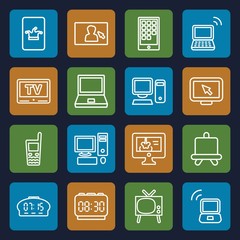 Set of 16 display outline icons