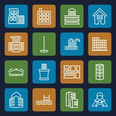 Set of 16 hotel outline icons