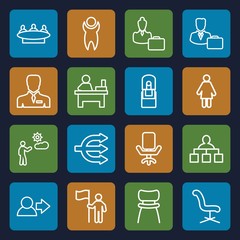 Set of 16 manager outline icons