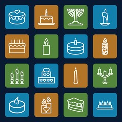 Set of 16 candle outline icons