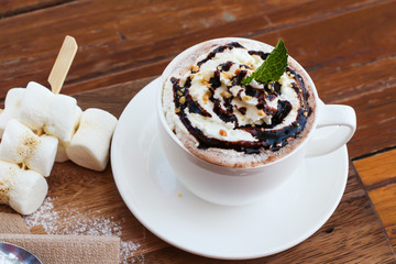 Hot chocolate cup with grilled marshmallow 