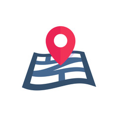 Navigation icon on white, map and mark, flat style