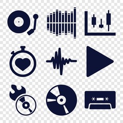 Set of 9 record filled icons