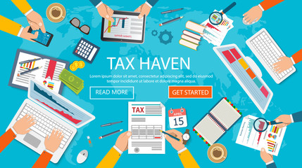 State taxes. Tax payment. Government taxes. Data analysis, paperwork, financial research, report. Businessman calculation tax. Calculation of tax return. Flat design