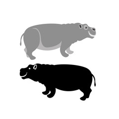 Hippo vector illustration style Flat set silhouette