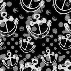 Materiał do szycia Seamless pattern with handdrawn anchors. Marine background. Textile print for bed linen, jacket, package design, fabric and fashion concepts