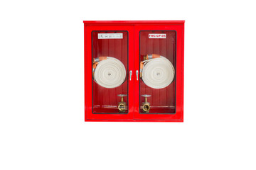 Fire hose cabinet on isolated white background
